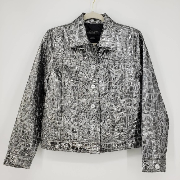 Fabulous Furs Jackets & Blazers - Fabulous Furs Silver Croc-Embossed Jacket